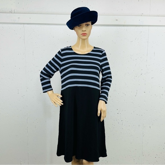 J. Jill Small Wearever Collection Black & Blue Striped Dress - Picture 2 of 14
